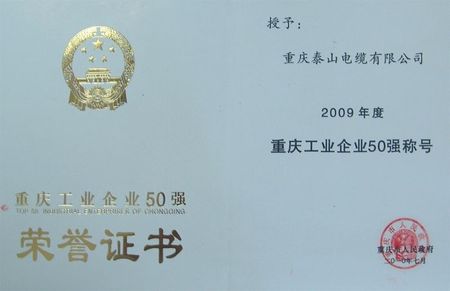 重庆工业企业50强证书